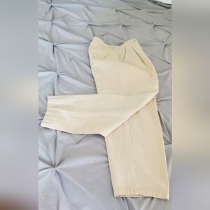 Zara Cropped  Cream Wide Leg Pleated Pants Medium